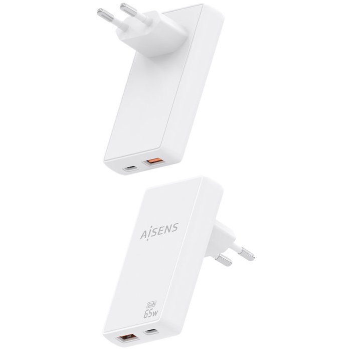 Aisens Cargador de Pared GaN 65W USB-C y USB-A Blanco ASCH-65W2P076-W Aisens Cargador de Pared GaN 65W USB-C y USB-A Blanco ASCH-65W2P076-W